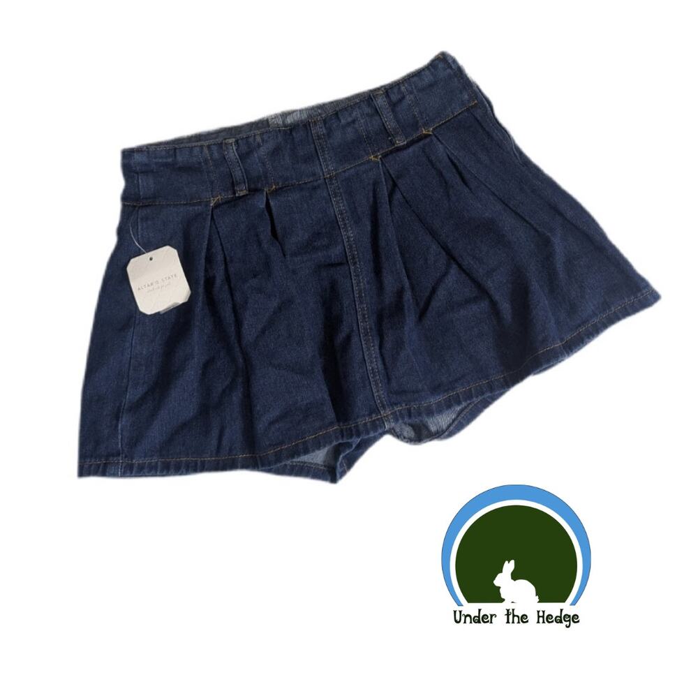 NWT Altar'd State Dark Wash Denim Pleated Mini Skort Skirt | Small  | Coquette